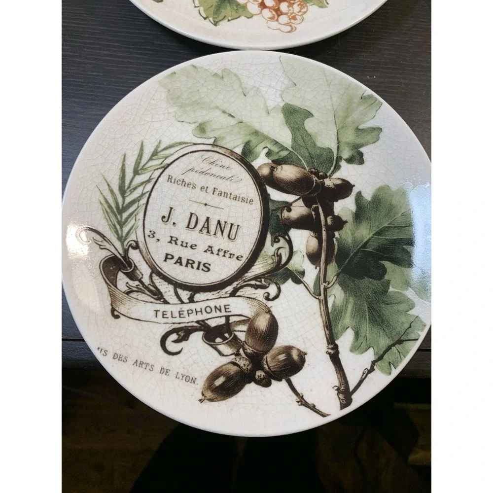 Pottery Barn Vino Plates Set of 4 French Vintage Botanical Appetizer Plates Box